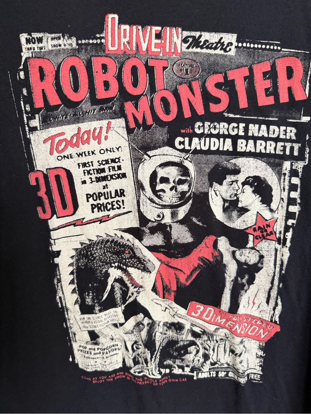 Robot Monster Graphic Tee - Black with Red & White Print
